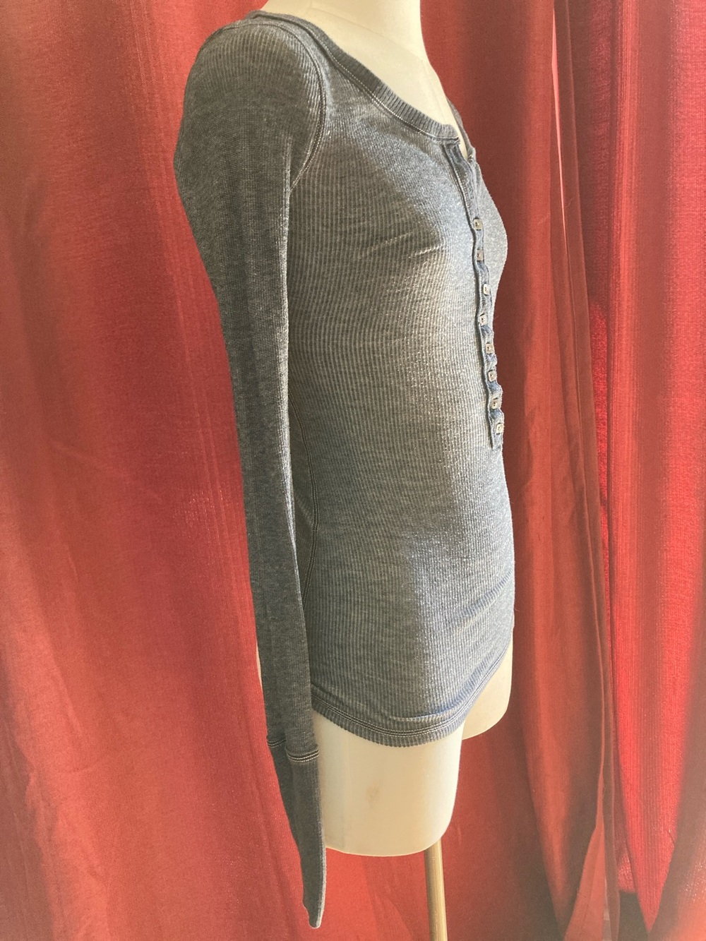 Abercrombie and Fitch Slim Ribbed Henley Long-Sleeve Top - charcoal - Picture 4 of 8